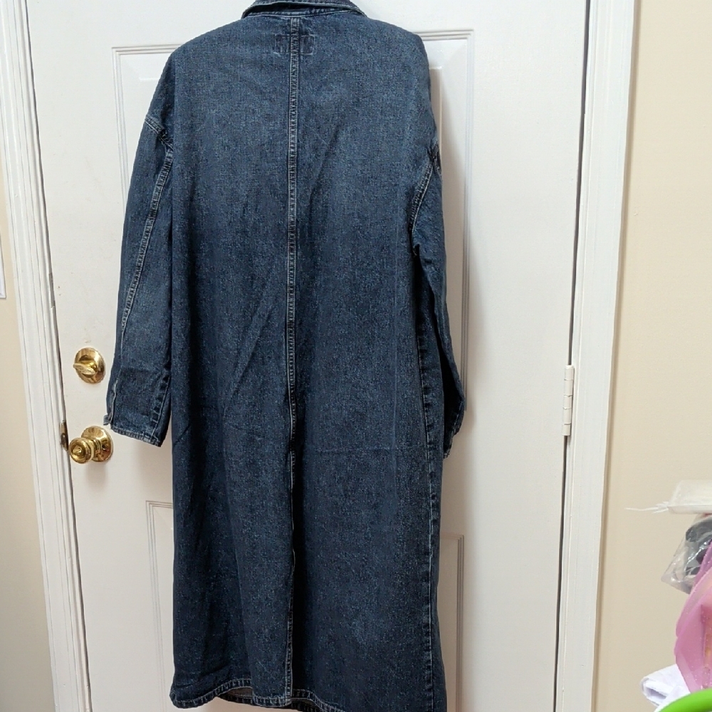 Gap Workwear Dark Blue Long Denim Trench Coat - Picture 8 of 14